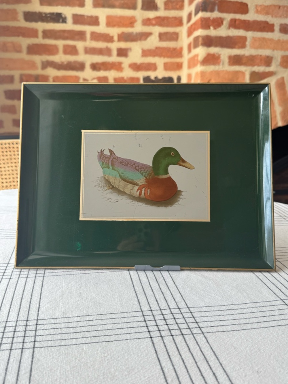Vintage Otagiri Mallard Duck Lacquerware Serving Tray | Hunter Green Gold Trim